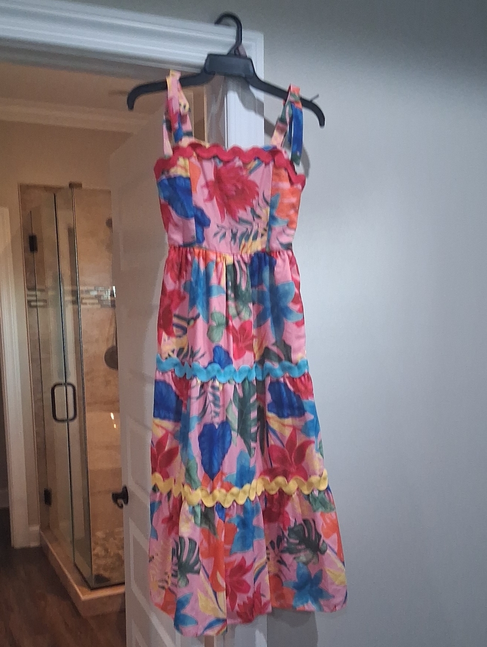 Girls' Pink Floral Tiered Sundress with Ruffle Trim